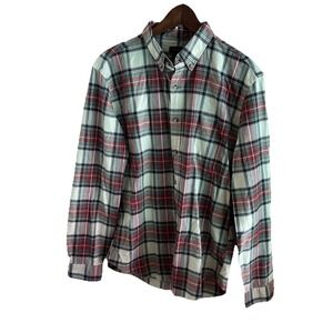 NEW J Crew Oxford Shirt Men's Large Plaid Button Down Long Sleeve Red Gray Ivory